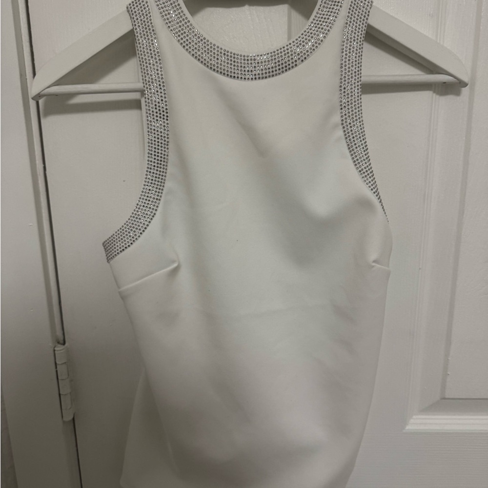 Zara White Sleeveless Top with Silver Accents